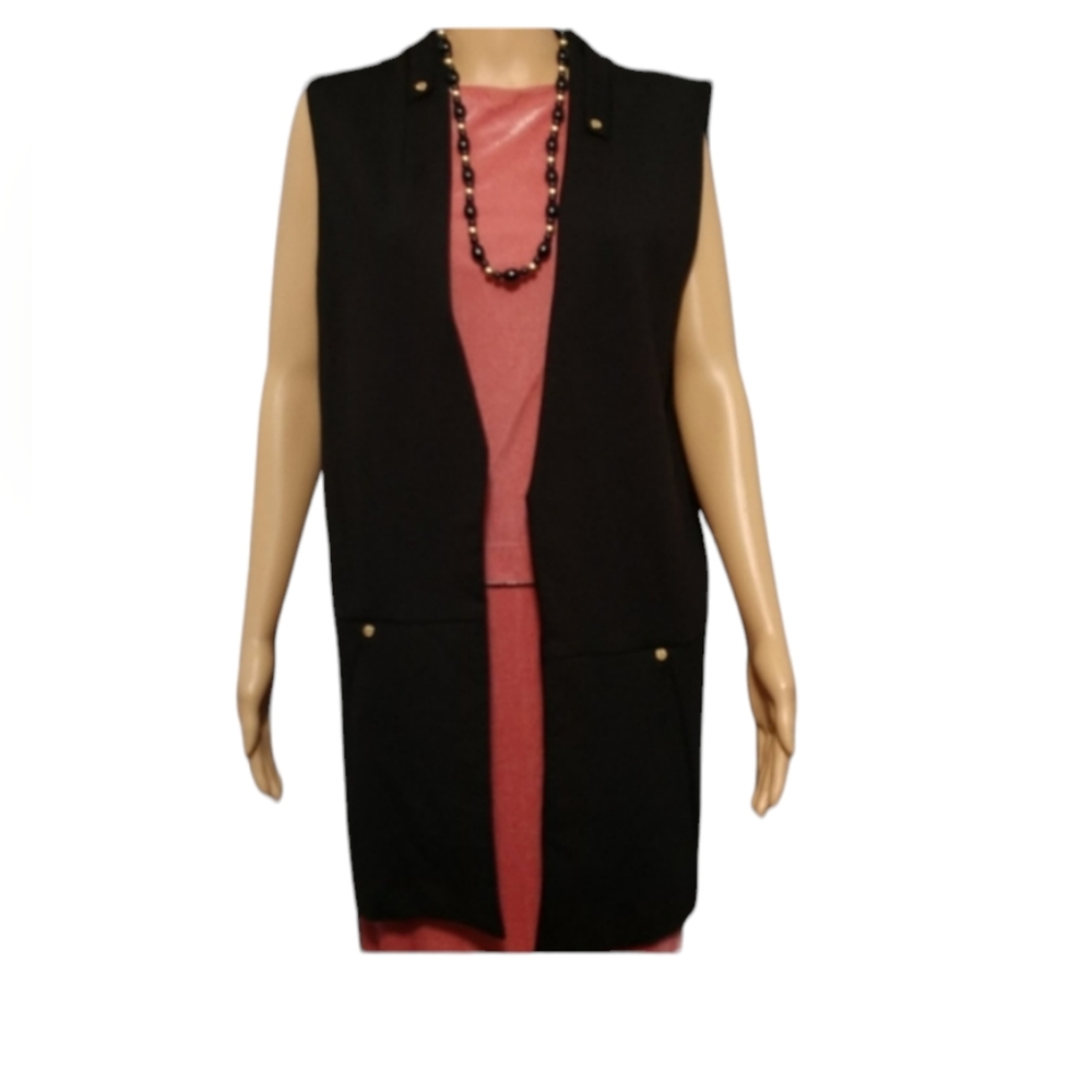 Vest - Anne Klein Pointe Vest Black w Gold Accent & Pockets - Large